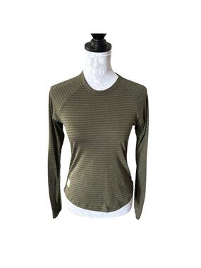 Tracksmith Horizon T Shirt Long Sleeve Olive Green Stripe Xsmall Womens